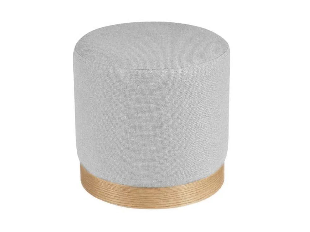 Pouf rond en tissu avec piètement en bois Kany-Couleur Gris clair