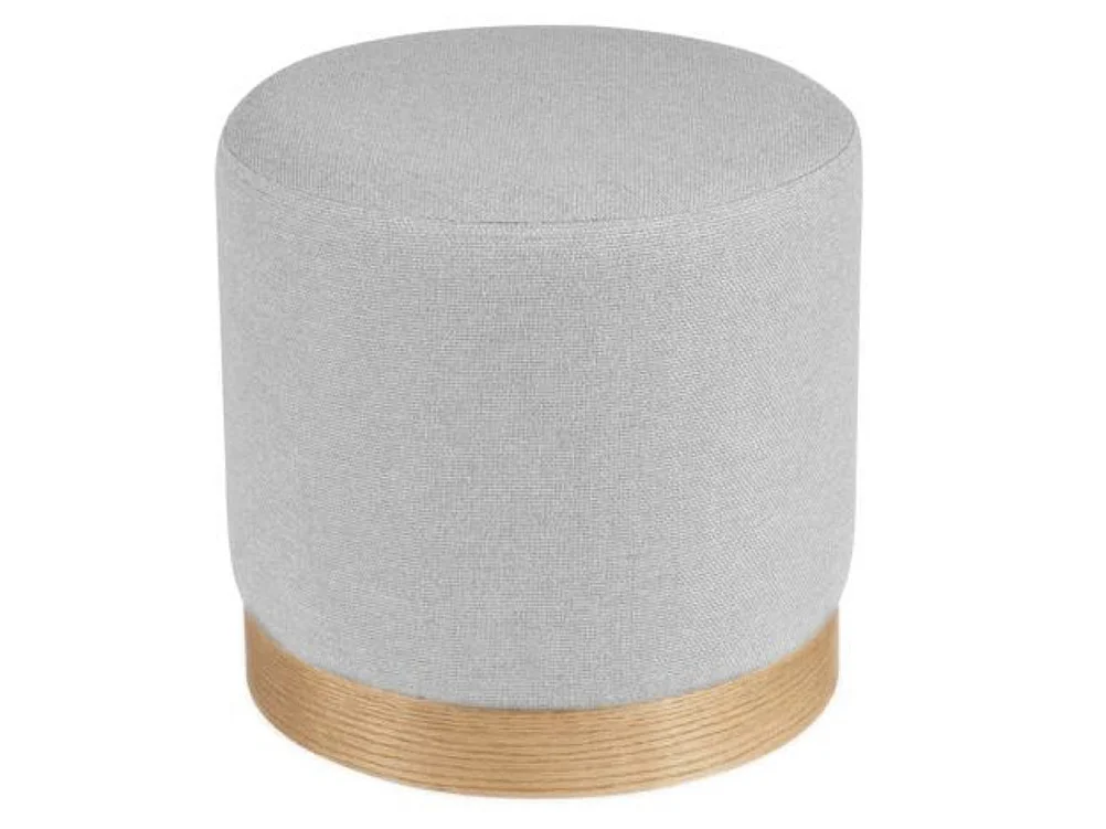 Ronde stoffen poef met houten onderstel Kany-Kleur Lichtgrijs