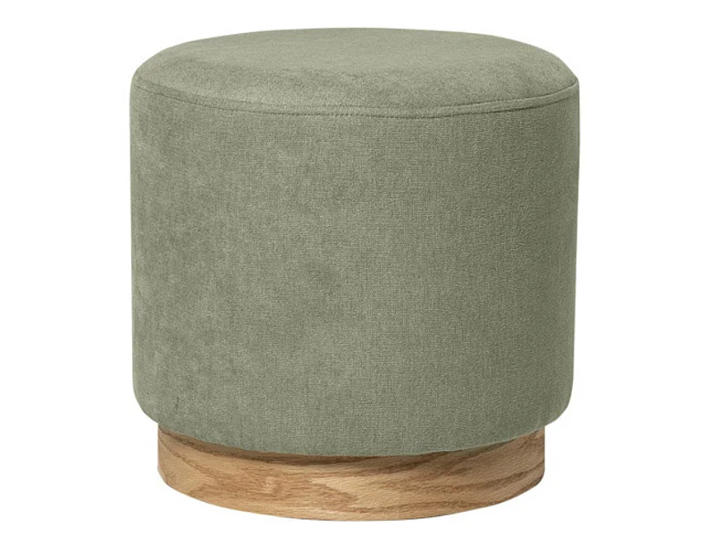 Pouf rond en tissu avec piètement en bois Kany-Couleur Vert amande