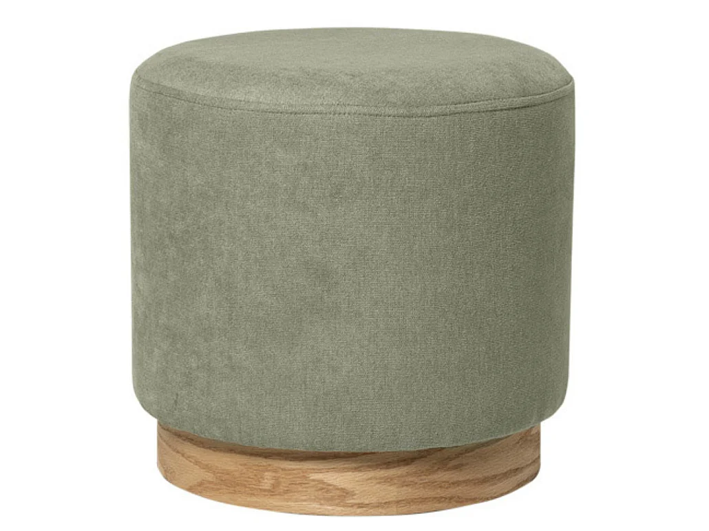 Pouf rond en tissu avec piètement en bois Kany-Couleur Vert amande