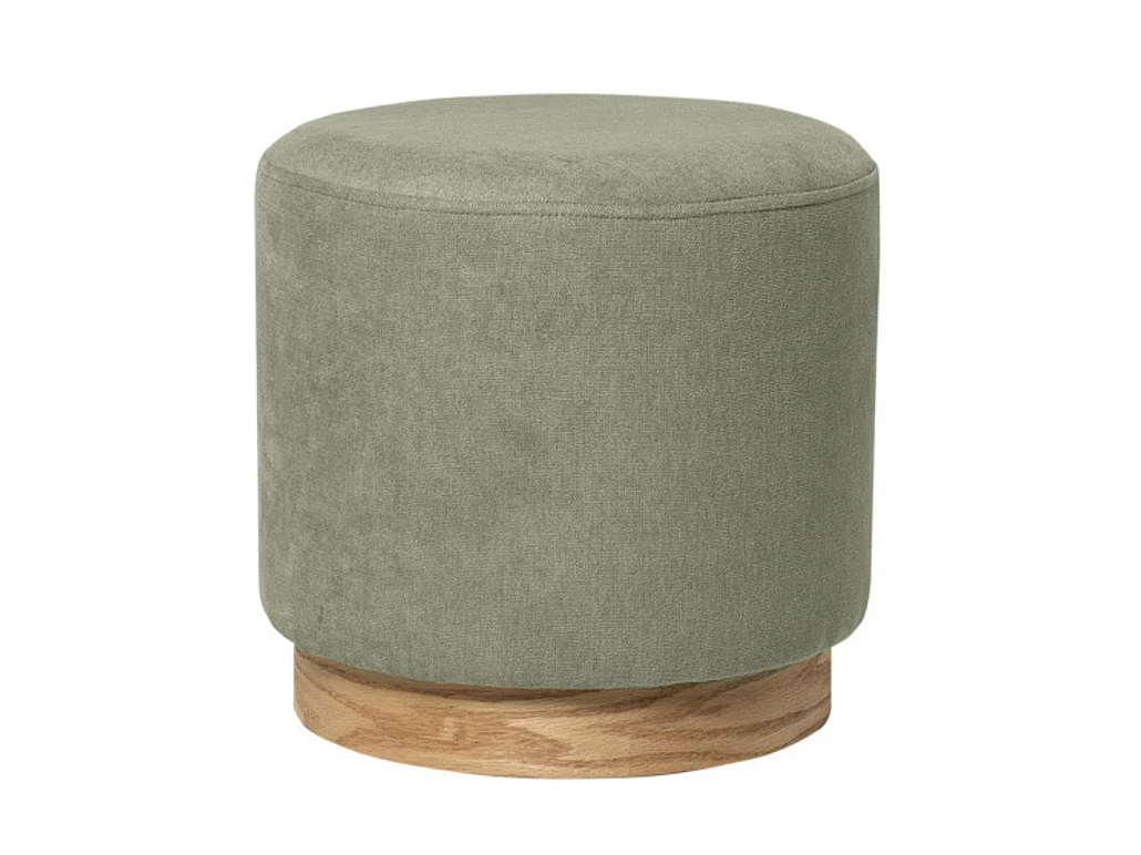 Ronde stoffen poef met houten onderstel Kany-Kleur Amandel groen