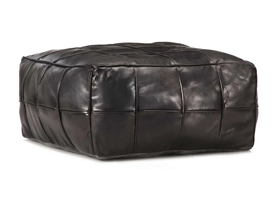 Pouf 60 x 60x30 Noir Cuir véritable de chèvre