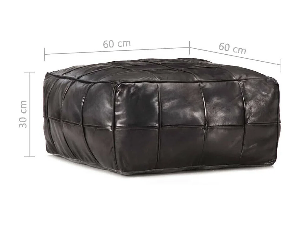 Pouf 60 x 60x30 Noir Cuir véritable de chèvre