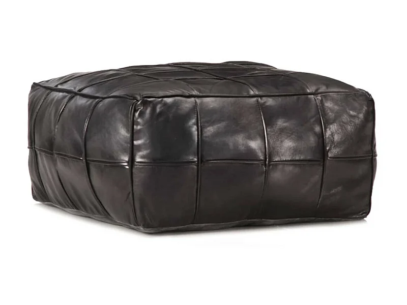 Pouf 60 x 60x30 Noir Cuir véritable de chèvre