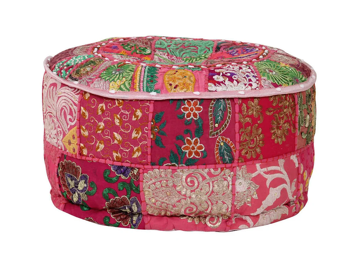 Pouf rond en coton en patchwork fait à la main 40x20 Rose