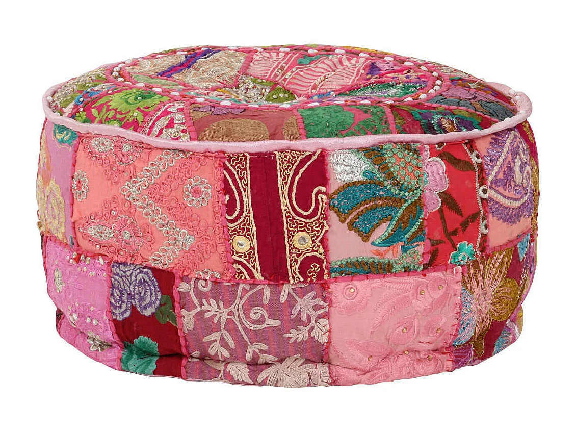 Pouf rond en coton en patchwork fait à la main 40x20 Rose