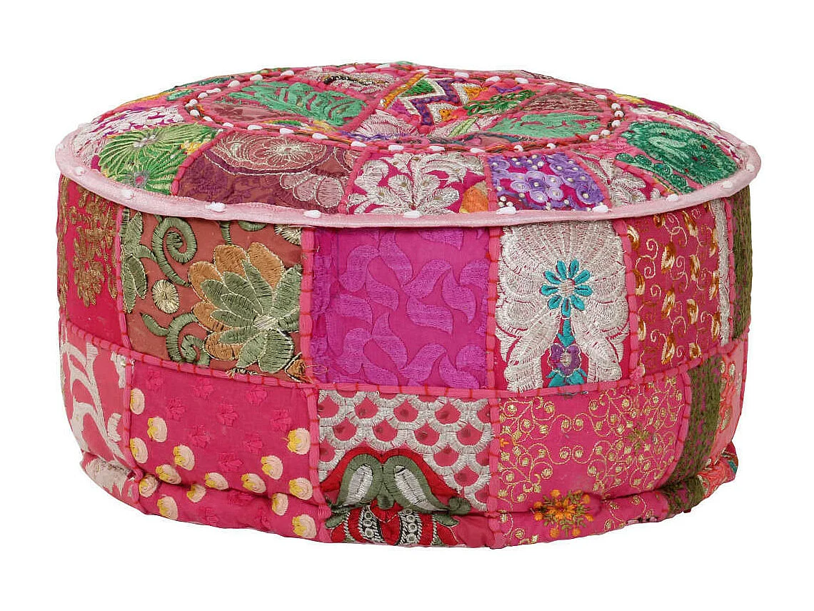 Pouf rond en coton en patchwork fait à la main 40x20 Rose