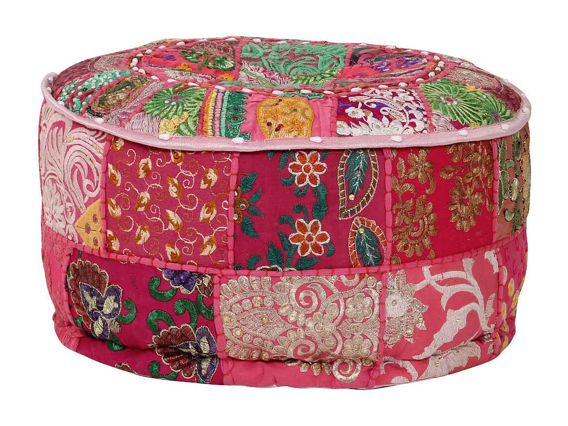 Pouf rond en coton en patchwork fait à la main 40x20 Rose