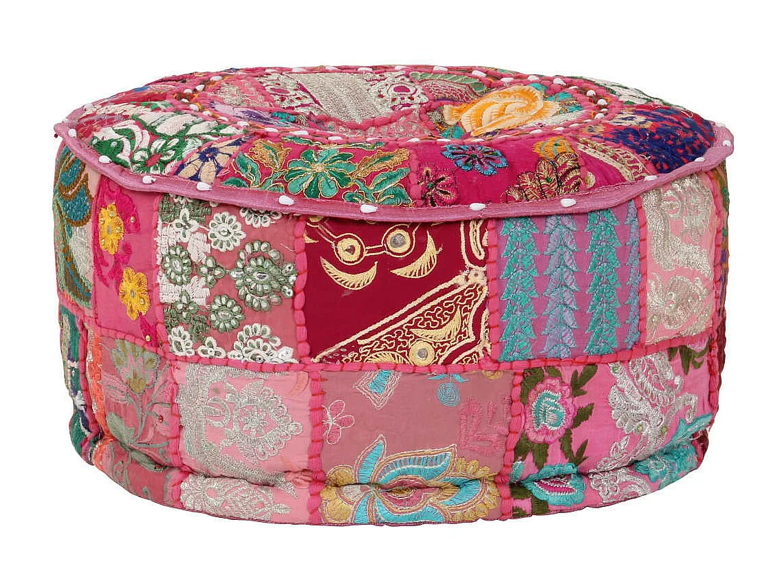 Pouf rond en coton en patchwork fait à la main 40x20 Rose