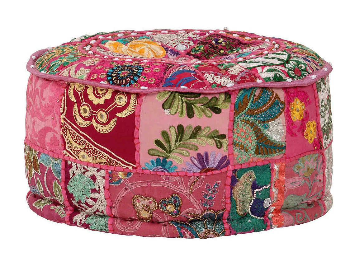 Pouf rond en coton en patchwork fait à la main 40x20 Rose