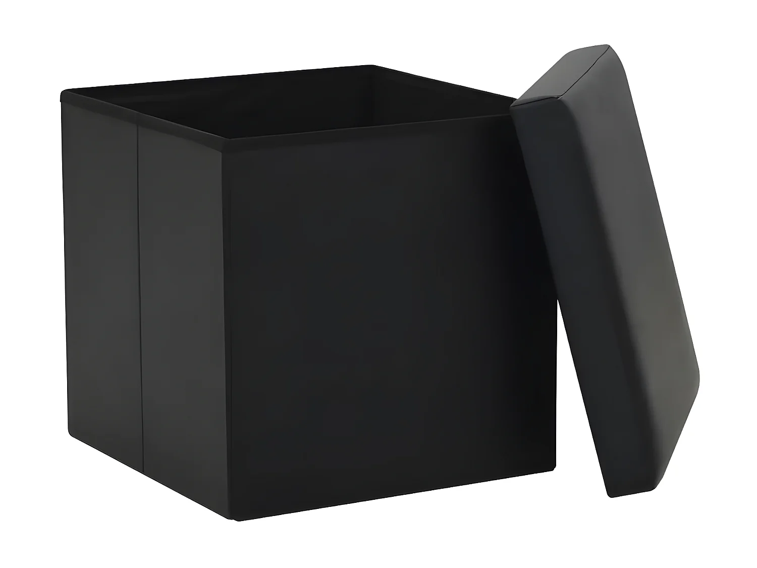 Pouf carré pliable similicuir noir Arania - Lot de 2
