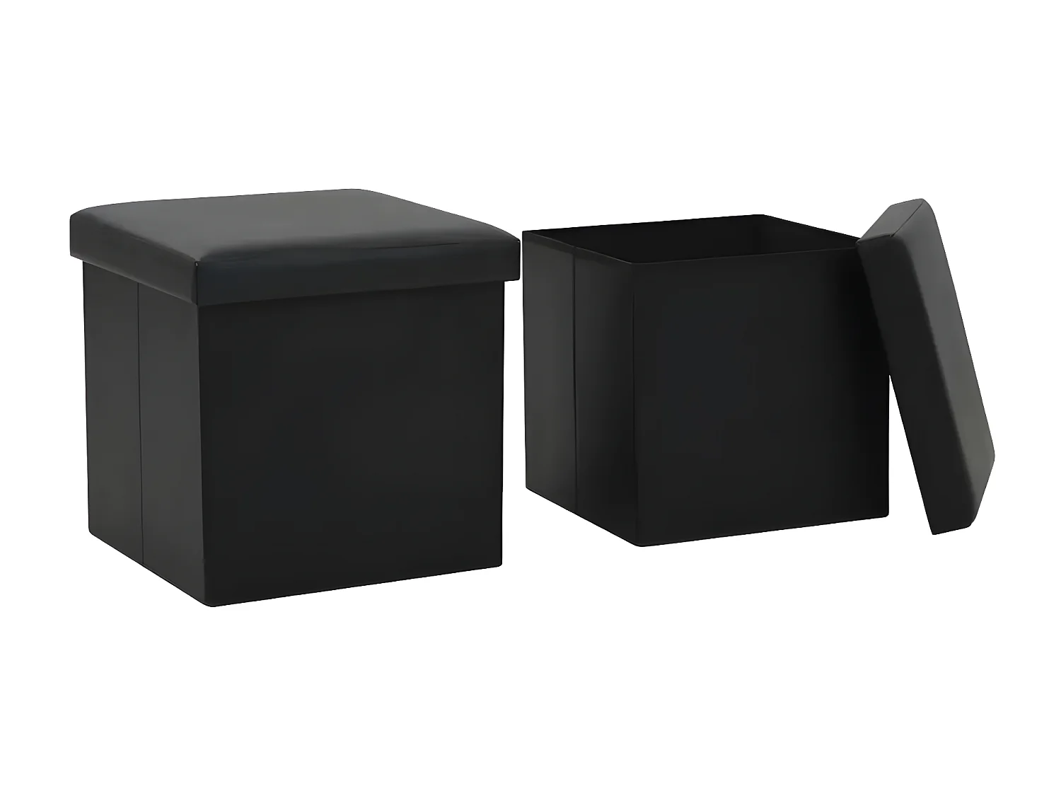 Pouf carré pliable similicuir noir Arania - Lot de 2
