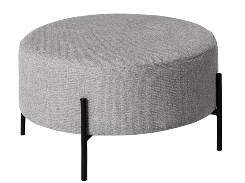 Pouf rond moderne en tissu avec pieds en métal noir Kamila-Couleur Gris clair-Diamètre 60 cm