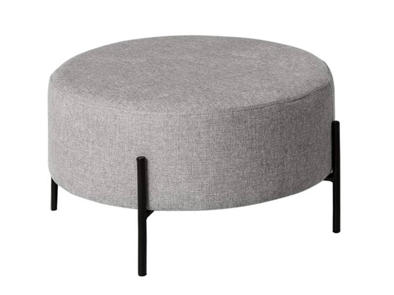 Pouf rond moderne en tissu avec pieds en métal noir Kamila-Couleur Gris clair-Diamètre 60 cm