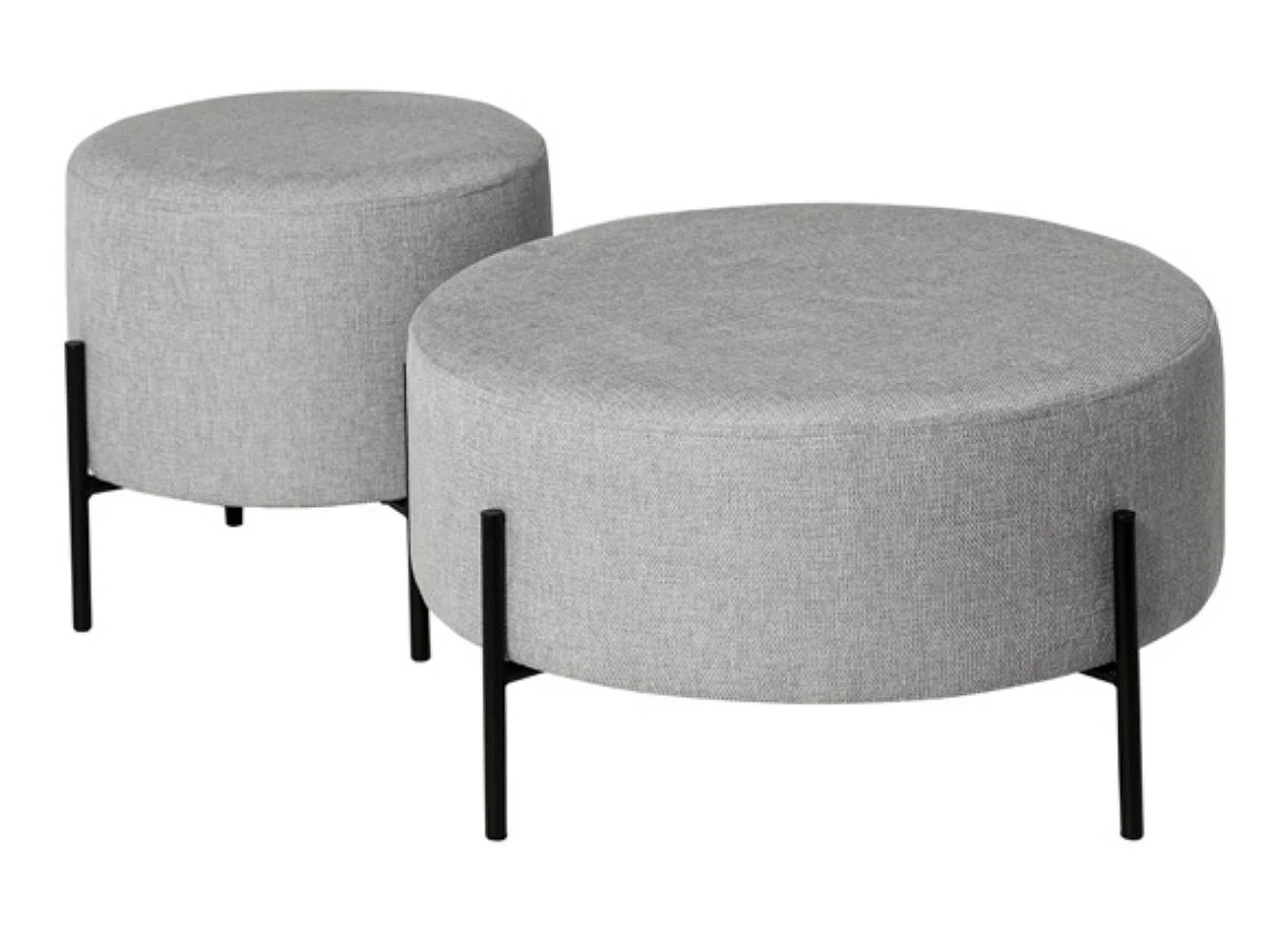 Pouf rond moderne en tissu avec pieds en métal noir Kamila-Couleur Gris clair-Diamètre 60 cm