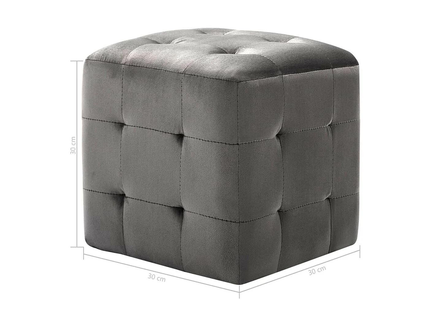 2 Poufs Gris 30 x 30x30 Tissu velours