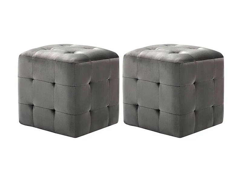 2 Poufs Gris 30 x 30x30 Tissu velours