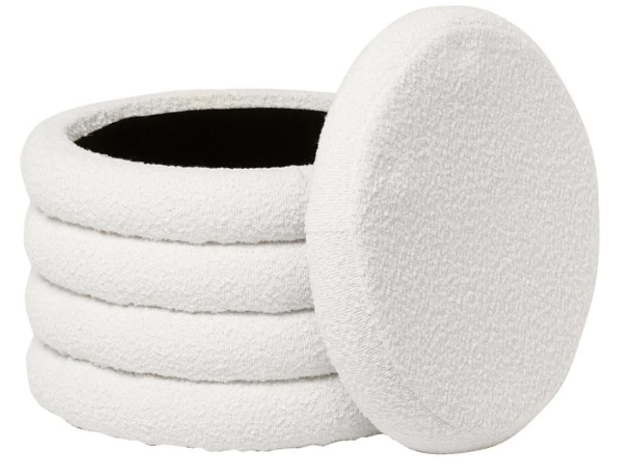 Pouf en tissu shearling avec rangement Kary-Couleur Blanc