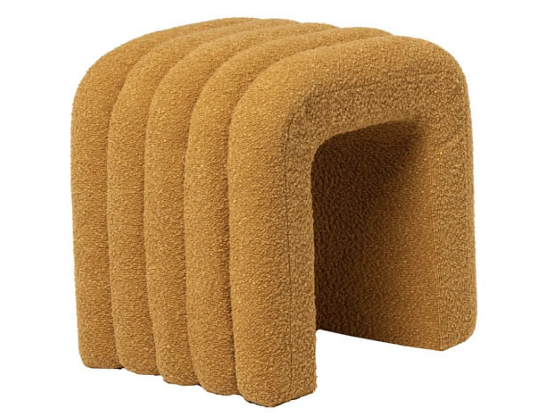 Pouf original en tissu shearling Deky-Couleur Jaune moutarde