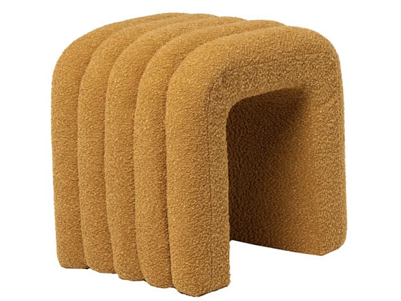 Pouf original en tissu shearling Deky-Couleur Jaune moutarde