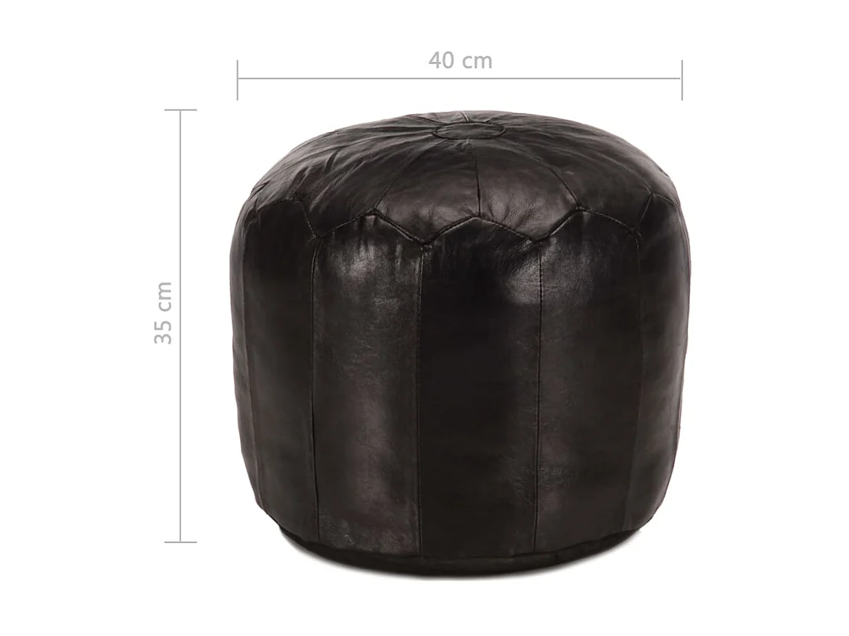 Pouf 40x35 Noir Cuir véritable de chèvre