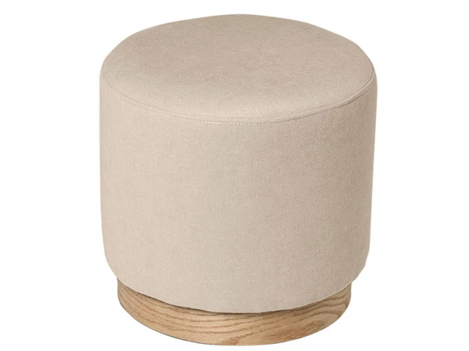 Pouf rond en tissu avec piètement en bois Kany-Couleur Beige clair