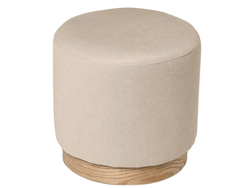 Pouf rond en tissu avec piètement en bois Kany-Couleur Beige clair