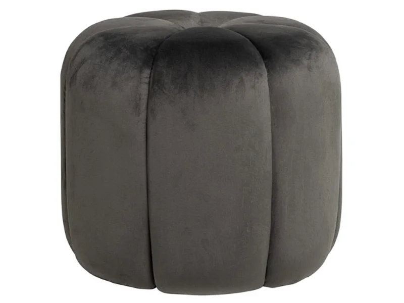 Pouf rond en velours Barko-Couleur Gris foncé