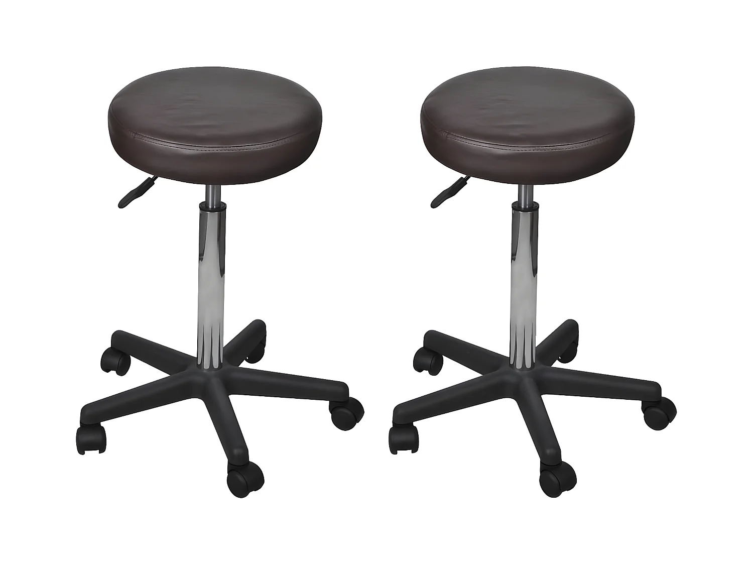 Tabouret bas à roulettes réglable simili cuir marron Tawen - Lot de 2