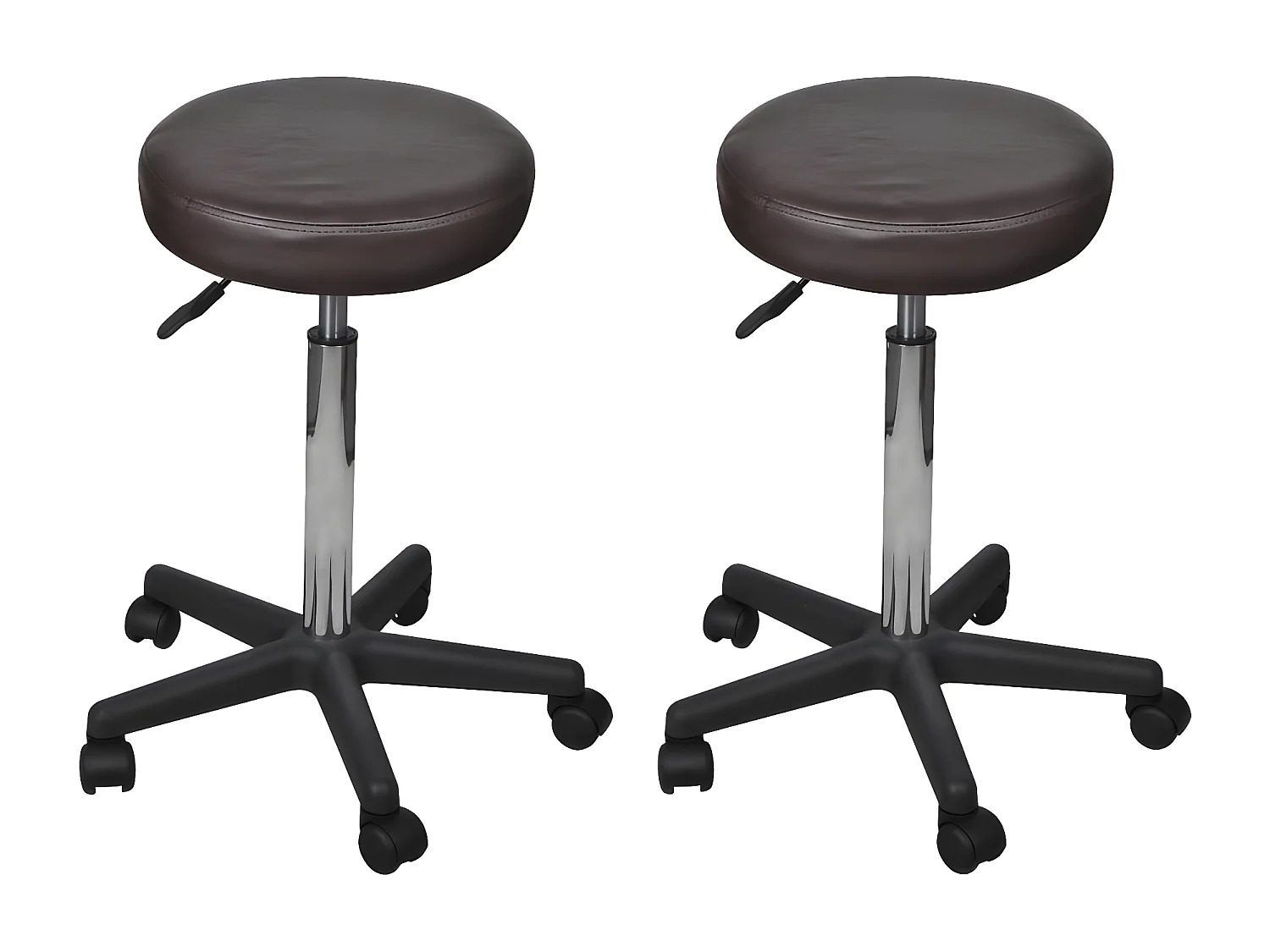 Tabouret bas à roulettes réglable simili cuir marron Tawen - Lot de 2