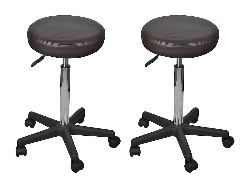 Tabouret bas à roulettes réglable simili cuir marron Tawen - Lot de 2