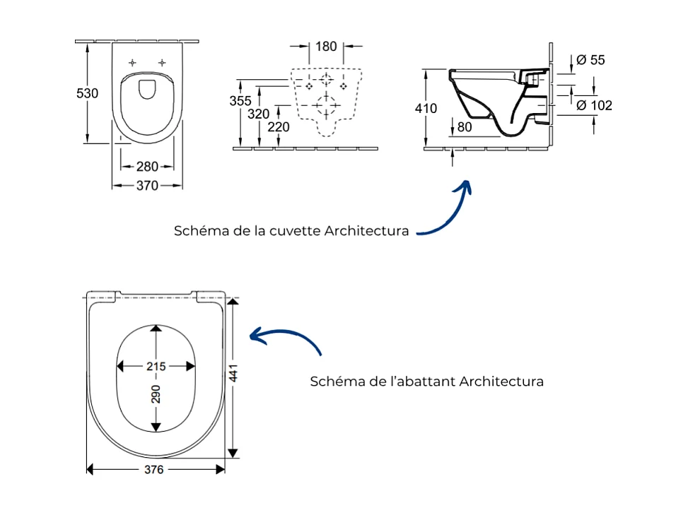 Cuvette WC suspendu sans bride VILLEROY & BOCH Architectura avec abattant