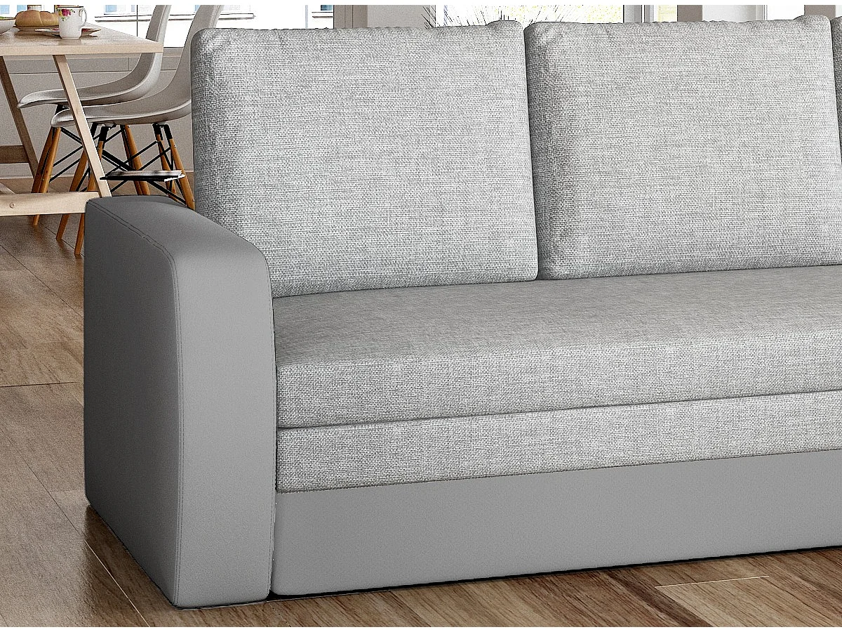 Canapé lit tissu et simili cuir gris avec coffre de rangement Liverna 220cm
