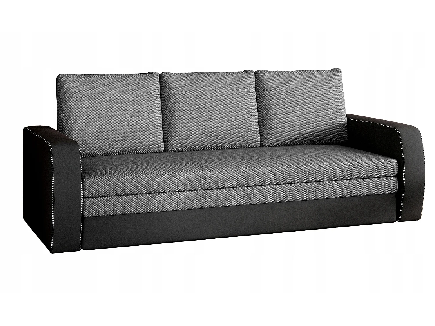 Canapé lit tissu gris et simili cuir noir avec coffre de rangement Liverna 220cm