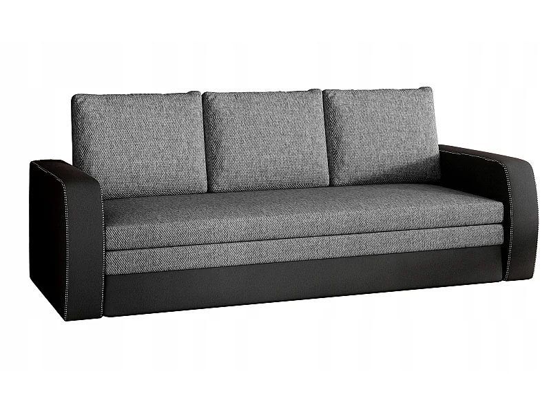 Canapé lit tissu gris et simili cuir noir avec coffre de rangement Liverna 220cm