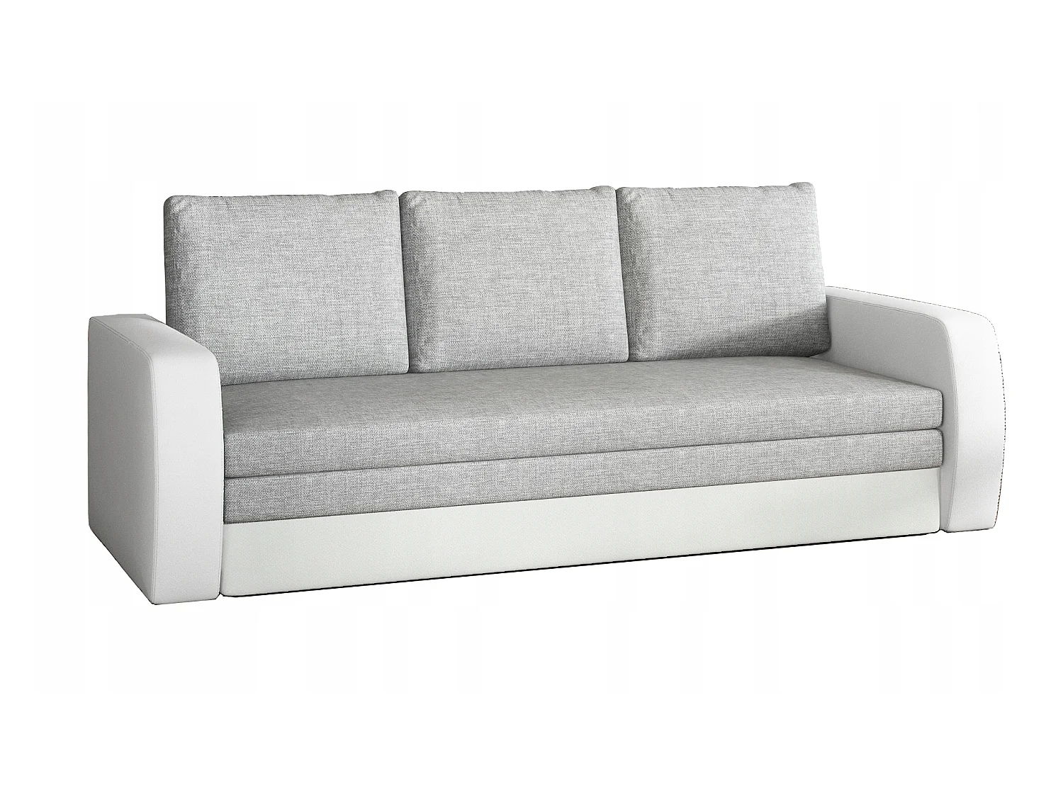 Canapé lit tissu gris clair et simili cuir blanc avec coffre de rangement Liverna 220cm