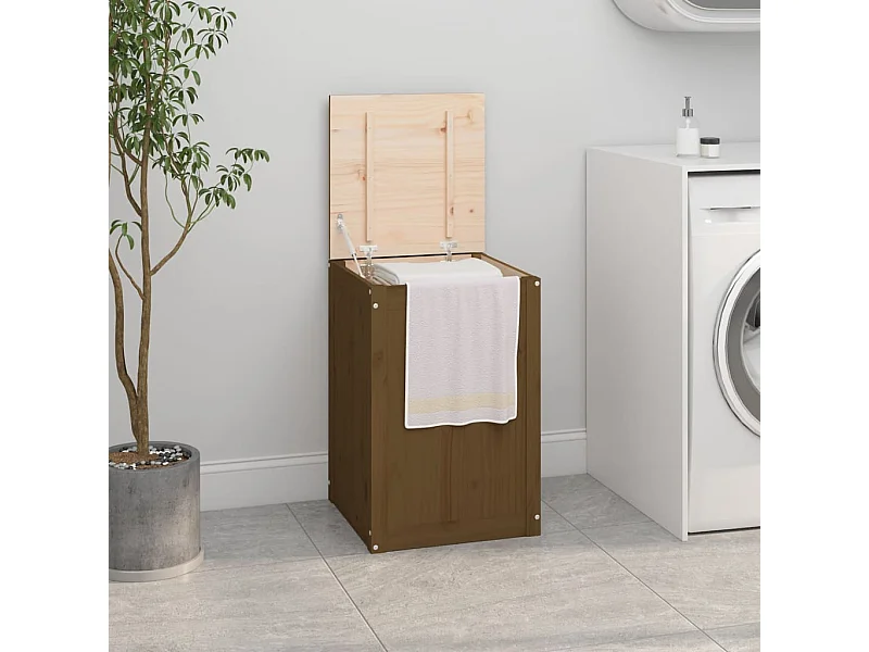 Boîte à linge Marron miel 44x44x66 Bois massif de pin