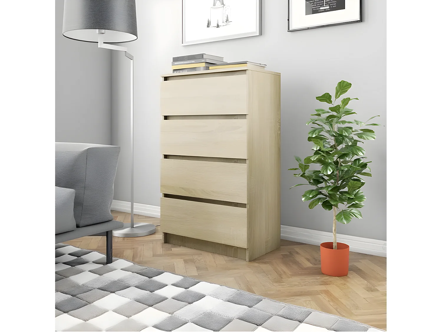 Commode haute 4 tiroirs chêne clair Agency