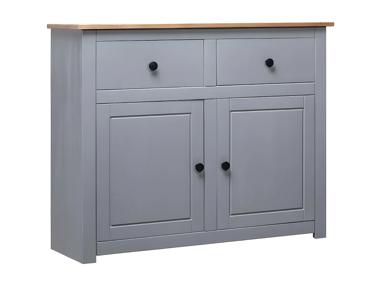 Commode 2 portes 2 tiroirs pin massif gris et clair Iris