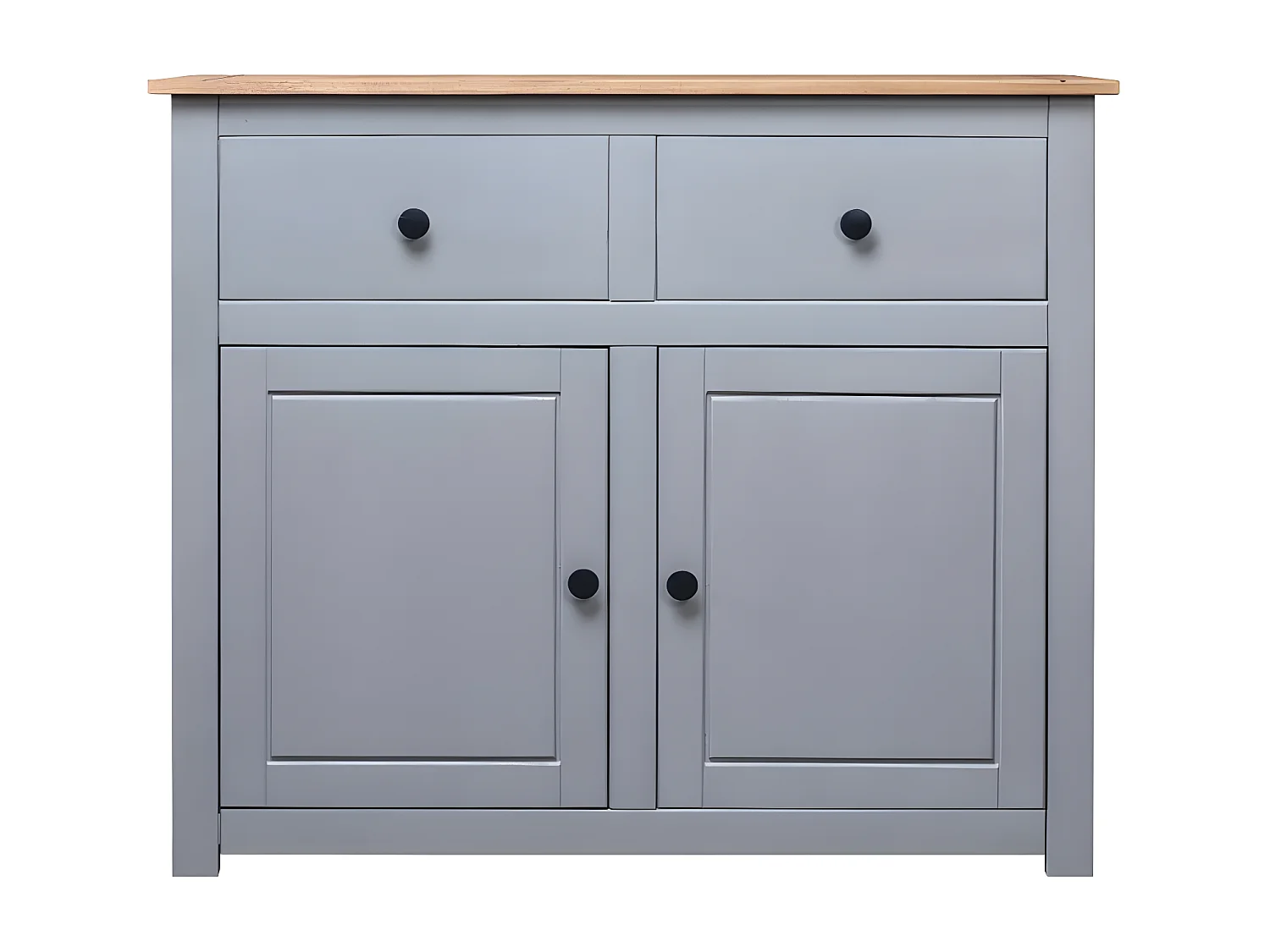 Commode 2 portes 2 tiroirs pin massif gris et clair Iris