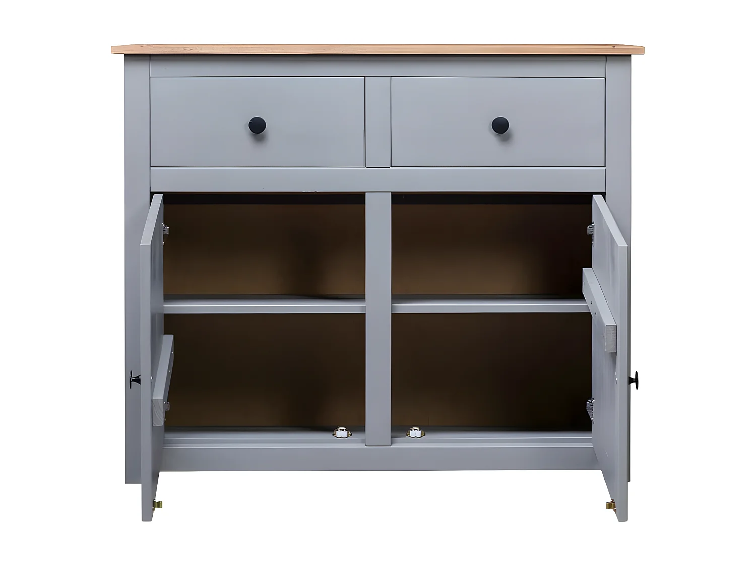 Commode 2 portes 2 tiroirs pin massif gris et clair Iris