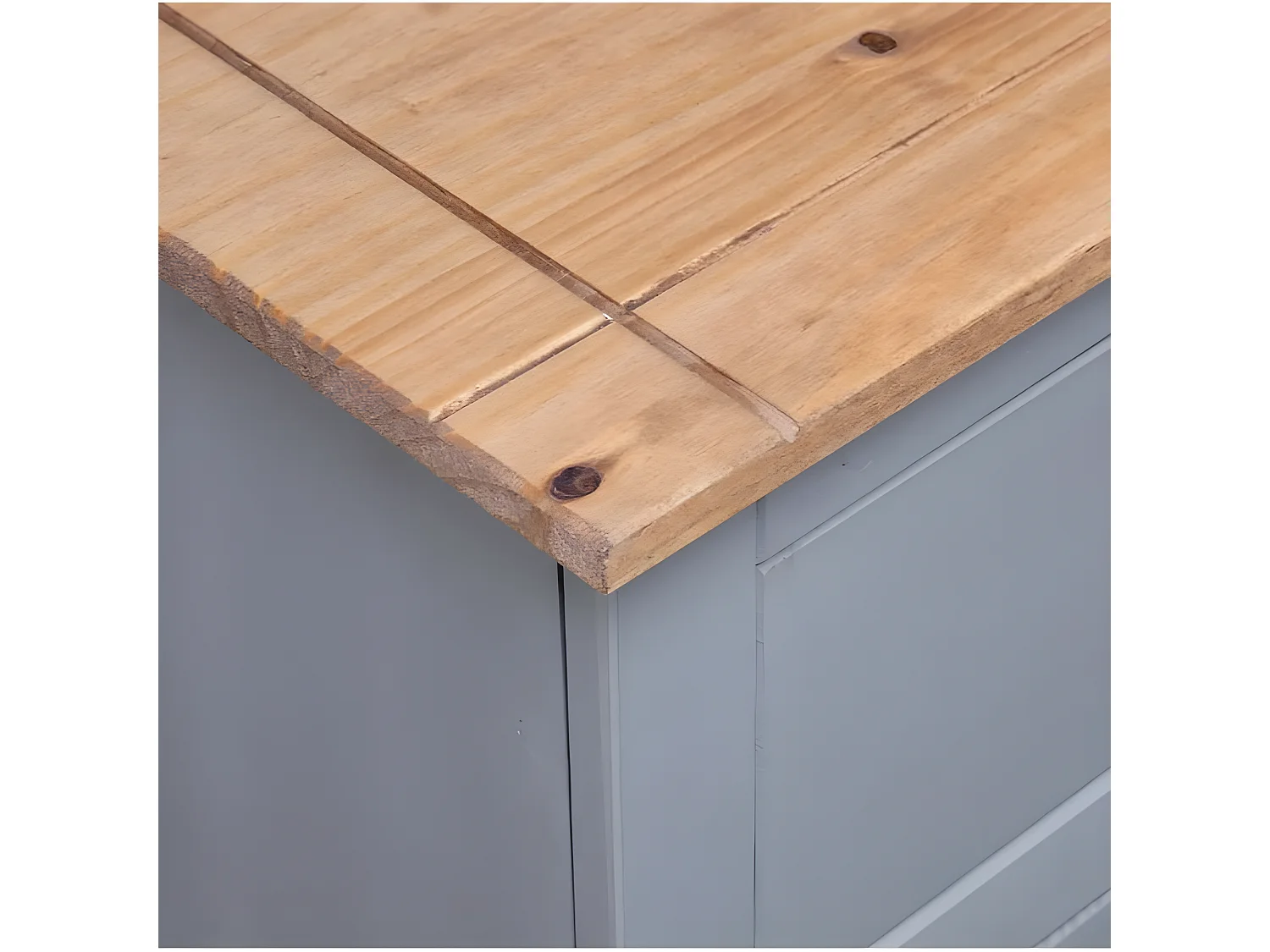 Commode 2 portes 2 tiroirs pin massif gris et clair Iris