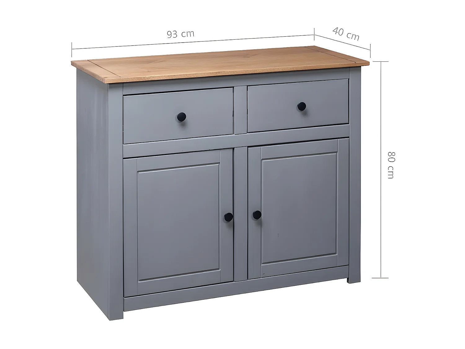 Commode 2 portes 2 tiroirs pin massif gris et clair Iris