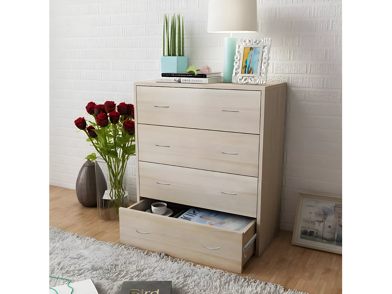 Commode 4 tiroirs bois de chêne clair Jack