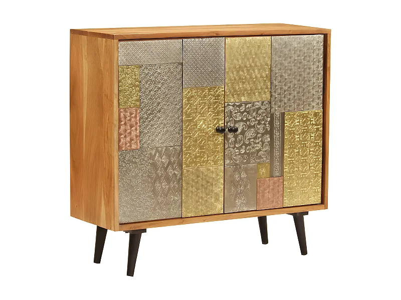 Commode 2 portes acacia massif foncé et métal Belasoul