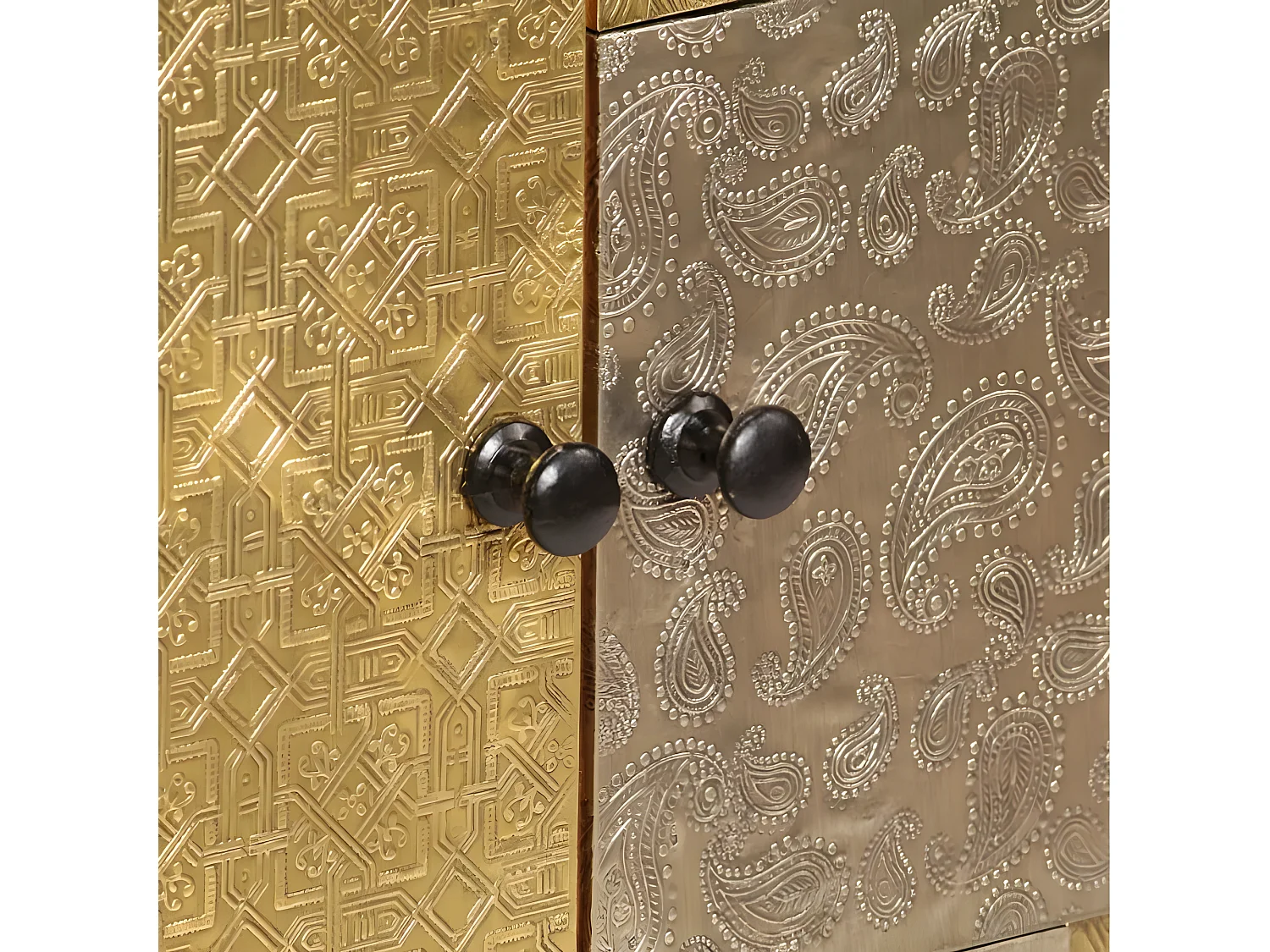 Commode 2 portes acacia massif foncé et métal Belasoul