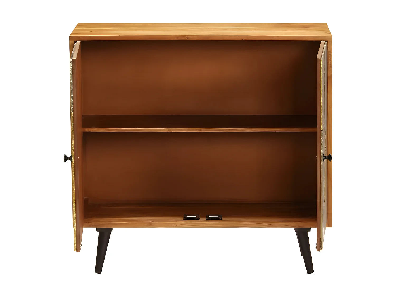 Commode 2 portes acacia massif foncé et métal Belasoul