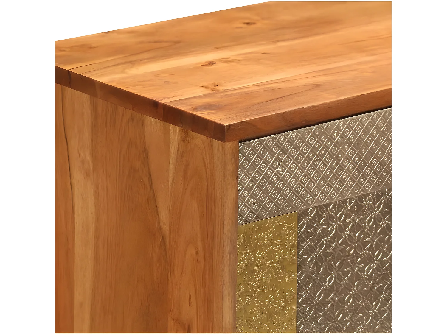 Commode 2 portes acacia massif foncé et métal Belasoul