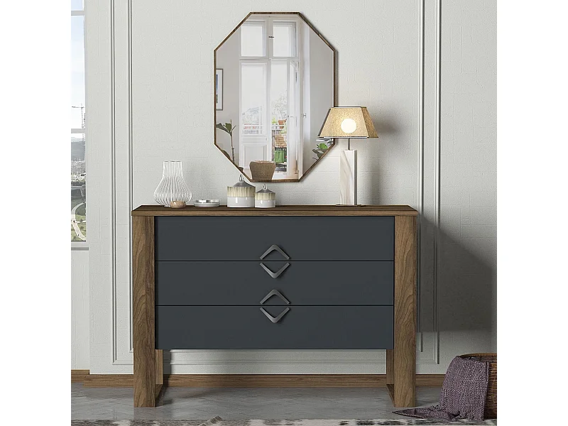 Commode L110cm avec miroir mural et miroir 45x70cm Jesse Bois et Gris