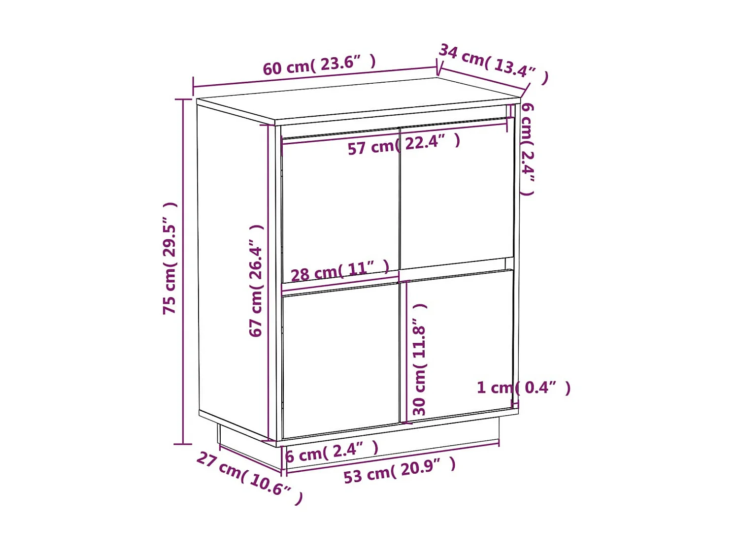 Buffet Blanc 60x34x75 Bois massif de pin 4